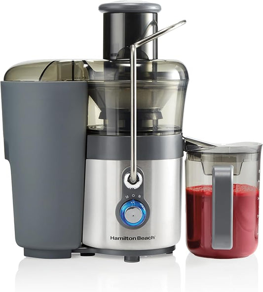 Hamilton Beach Juicer Machine, Centrifugal Extractor, Big Mouth 3" Feed Chute, Easy Clean, 2-Speeds, 40 oz. BPA Free Pitcher, 850 Watt Motor, Silver (67850)
