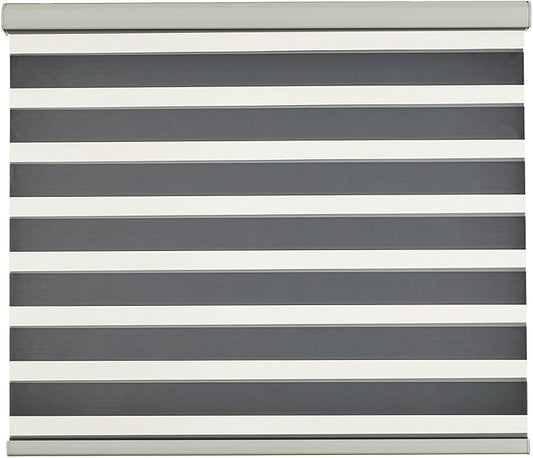 Persilux Cordless Zebra Blinds for Indoor Windows, Free-Stop Cordless, Light Filtering Sheer Shades Dual Layer for Day and Night, Roller Shades for Home (34.25" W X 64" H, Grey)
