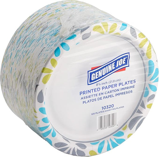 Genuine Joe Printed Paper Plates, 9" (Pack of 125)