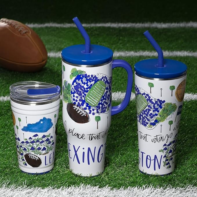 Swig Life 32oz Straw Tumbler, Travel Coffee Tumbler with Lid, Cup Holder Friendly Travel Coffee Mug, Stainless Steel, 32 oz Reusable Insulated Coffee Mug (Saturdays In Lexington)