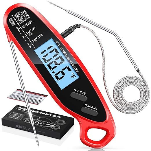 Instant Read Meat Thermometer Digital for Cooking & Grilling with Dual Probe, Food Thermometer for Grill Smoker Turkey BBQ Oven Candy Oil Fry, Kitchen Gadgets, Gifts Stocking Stuffers for Men