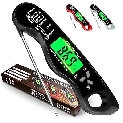 Meat Thermometer Digital，IP67 Waterproof Cooking Thermometer with Backlight, Calibration & Hold Function，Food Thermometer for Cooking,Outdoor Grilling，Suitable as Stocking Stuffers for Men