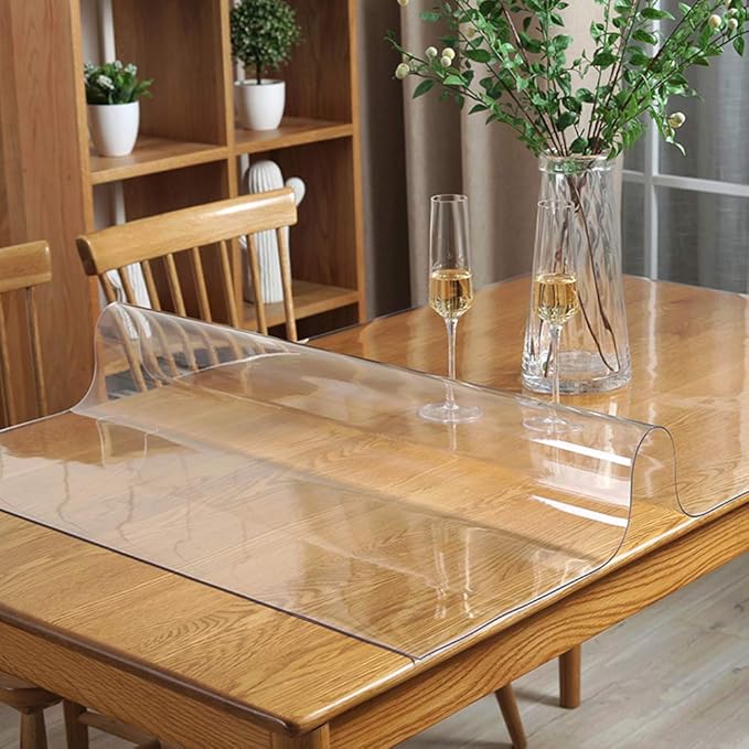 46x52 in Multisize 1.5mm Thick Plastic Dining Room Coffee Table Protector Clear PVC Tablecloths Cover Plastic Desktop Crystal Tablecloth Waterproof Wipeable Pad for Glass Metal Wooden Table Wipeable