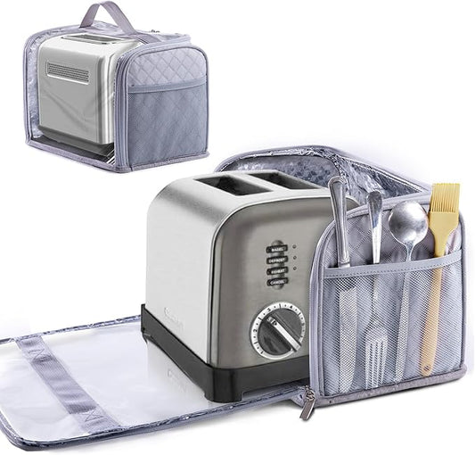BAGSPRITE Toaster Cover for 2 Slice Wide Slot, Full Open Dust Covers for Kitchen Appliances Compatible with Cuisinart, BELLA, Black and Decker 2 Slices, Toaster Bags with Zipper Closure (Cover Only)
