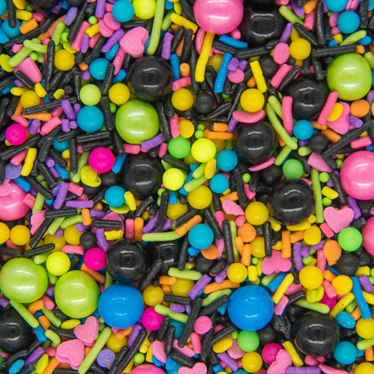 Bakebright Fancy Retro Neon Sprinkles Disco Darling Cake Mix Colorful Pink and Blue Sprinkles for Cake Cupcake Decorating Decorations 80s Rock Themed Birthday Themes Parties