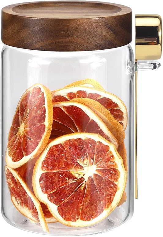 Glass Food Storage Jar with Lids Spoon Glass Coffee Canister Borosilicate Glass Food Containers for Ground Coffee Beans Nut Pasta Sugar Candy Spice Rice Tea (900ml/30oz-1 pack-with spoon)