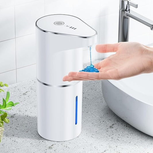 Automatic Soap Dispenser 350ml, Touchless Wall Mount Electric Soap Dispenser for Gel Soap with Infrared Motion Sensor, 3 Adjustable Levels for Bathroom, Kitchen and Office (White)