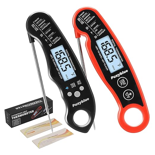 𝟮𝟬𝟮𝟱 𝙐𝙥𝙜𝙧𝙖𝙙𝙚𝙙 Instant Read Digital Meat Thermometer by puxyblue - 2 Pack Waterproof & Super Fast Food Thermometer Widely Used for Indoor & Outdoor Cook, Grill, Bake, BBQ, Candy Making