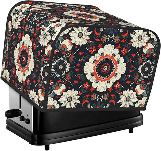 Antique Floral Tile Covers for 4 Slice Toasters,Cute Country Bread Machine Cover with Handle,Washable Stain Resistant Kitchen Small Appliance Cover Dining Decor