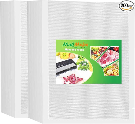 MakMeFre 200 Quart Size 8" x 12" Vacuum Sealer Bags with BPA Free and Heavy Duty,Great for Food Storage Vaccume Sealer PreCut Bag