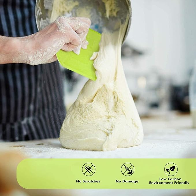 SURDOCA Dough Scraper Bench Scraper - 3P 9.5x6.1" Plastic Flexible Bowl Scraper, Sharp Edge & Angles Cake Scraper. Non-Slip Bakeware Decorating Tools Sculpting & Modeling Tools - Green+Blue+White