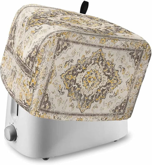 Beige Vintage Boho Toaster Cover 2 Slice, Ethnic Tribal Dustproof Bakeware Oven Protector with Top Hook, Geometric Abstract Waterproof Small Kitchen Appliance Toasters Dust Cover, 12"x7.5"x8"