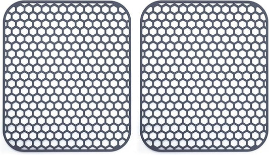 Bestjing 2 Pack 13.7"x 11.7" Silicone Kitchen Sink Protector Mat - Kitchen Grid Accessory, Non-Slip Heat Resistant Sink Grid Dry Mat for Bottom of Porcelain Stainless Steel, Dishwasher Safe