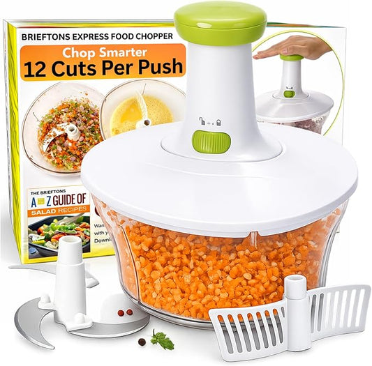 Brieftons Express Manual Food Chopper: 6.8-Cup, Hand Chopper Vegetable Cutter to Chop Veggies, Fruits, Herbs, Garlic Onion Chopper for Salsa, Salad, Pesto, Hummus, Guacamole, Coleslaw, Indian Cooking