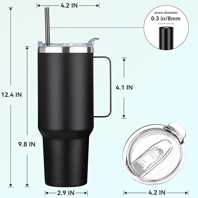 HASLE OUTFITTERS 40 oz Stainless Steel Tumbler with Handle, Vacuum Insulated Tumblers Bulk, Reusable Double Wall Travel Coffee Mug, Durable Powder Coated Water Bottles(Black, 8)