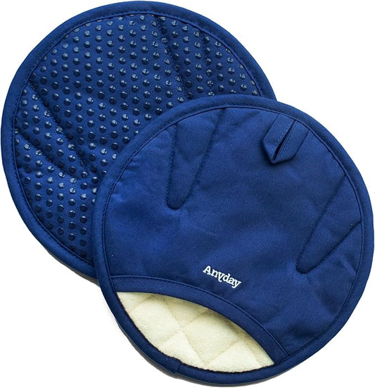 Anyday Oven Mitts with Non-Slip Silicone Grip, Set of 2 | Heat-Resistant Pot Holders with Non-Slip Liner | Universal Fit Circular Quilted and Silicone-Lined Gloves