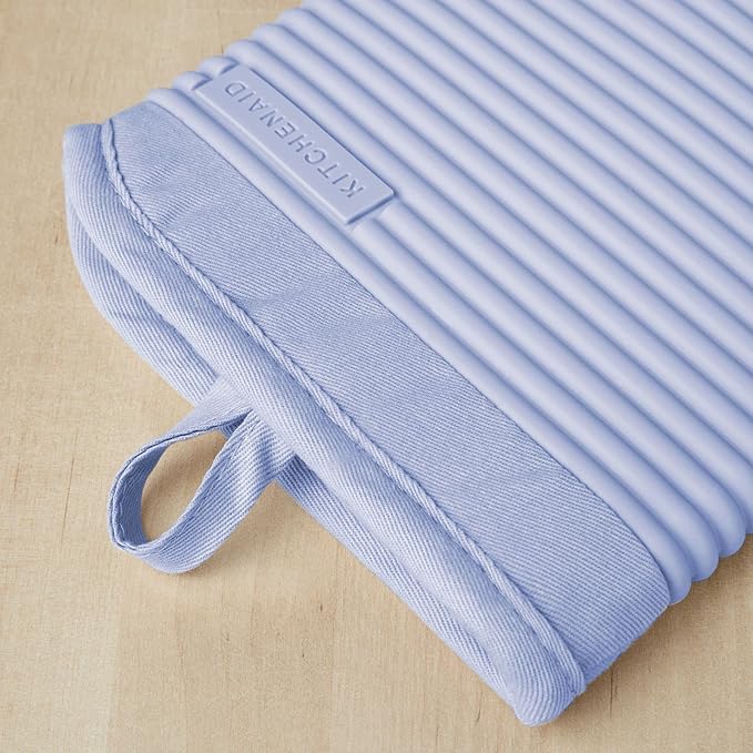 KITCHENAID Ribbed Soft Silicone Oven Mitt 2-Pack Set, 7.5"x13", Lavender Cream