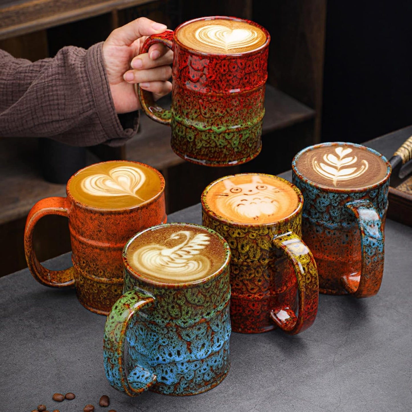 Ceramic 20 oz Coffee Mugs - Large Tea Cup for Office and Home - Dishwasher and Microwave Safe (1, Green and Blue)