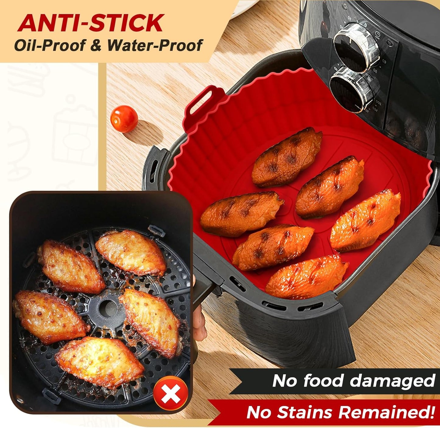 Buauty 3 Pack Air Fryer Silicone Liners 8inch Air Fryer Silicone Pot Reusable Food Grade Silicone Airfryer Liners Baking Basket Accessories Replacement of Flammable Disposable Parchment Paper