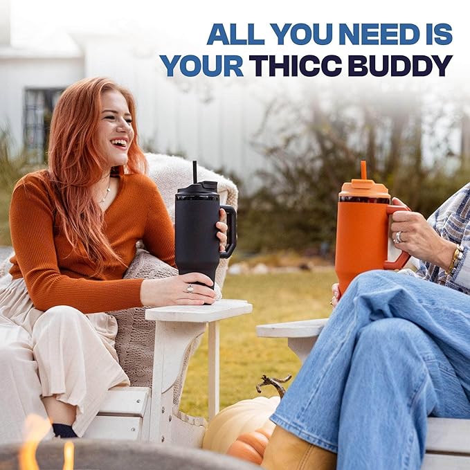 Thicc Buddy - 40 oz Stainless Steel Vacuum Insulated Tumbler with Lid and Straw for Water - Travel Mug Cupholder Friendly - Gifts for Women Men Him Her (Margarita)