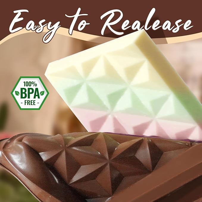 HKNMTT Chocolate Bar Mold Silicone, Large Stuffed Dubai Pistachio Deep Bar Moulds Kit 0.85 Inch Thick Big, Ideal for Homemade Making Candy Bar Bpa Free DIY Diamond Grid
