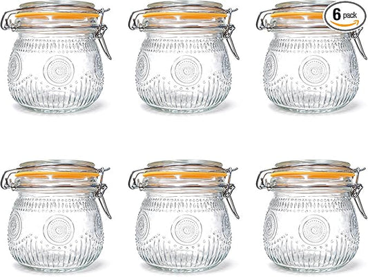 Amzcku Wide Mouth Vintage Mason Jars with Airtight Lid 16oz, Canister Quart Jars for Kitchen Storage - for Coffee, Sugar, Beans 6 Pack