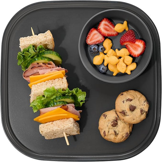 madesmart Dipware Reusable Dining Plate/Serving Tray for Appetizers and Snacks, Food-Safe Appetizer Serving Platter with Removable Dip Bowl, Carbon