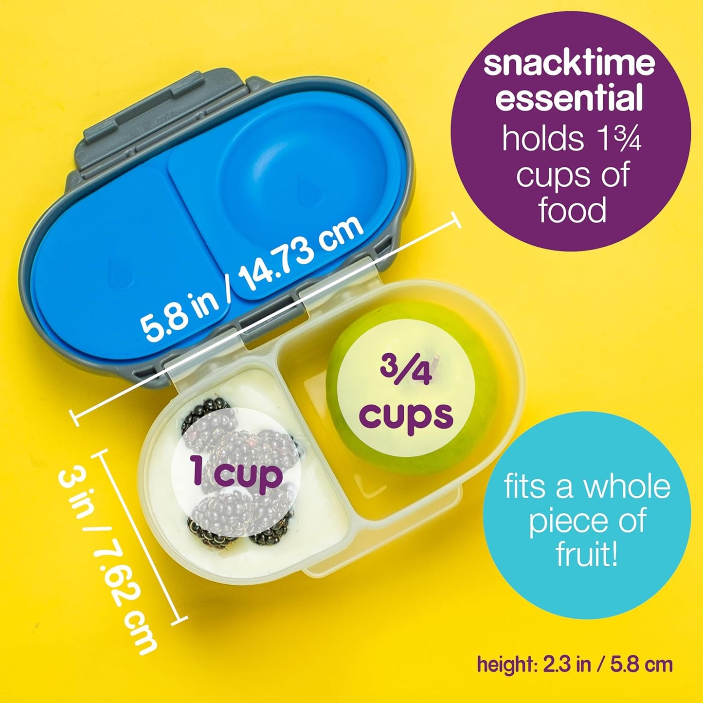 b.box Snack Box Reusable Snack Containers with Lids 2 compartments, Bento Box for kids and toddlers, Leakproof Lunch Box, BPA free and Dishwasher Safe Snack Container (Ocean Breeze, 1 3/4 Cup)