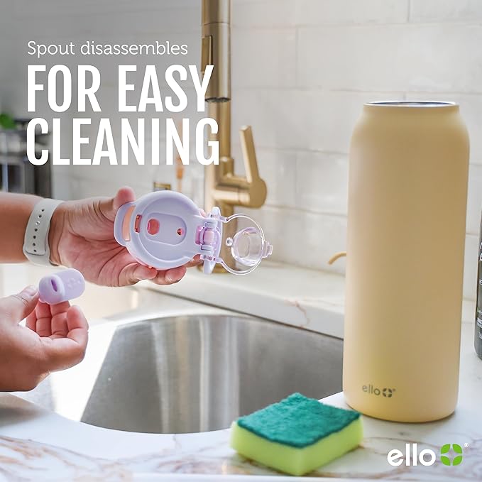 Ello Pop & Fill 32oz Stainless Steel Water Bottle with Quick Fill Technology, Double Walled and Vacuum Insulated Metal, Leak Proof Locking Lid, Sip and Chug, Reusable, BPA Free, Rosy Skyline