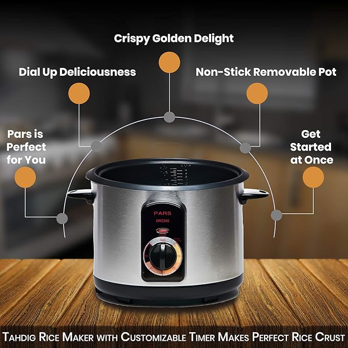 Pars Automatic Persian Rice Cooker - Tahdig Rice Maker Perfect Rice Crust, 15 Cup