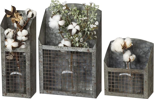 Primitives by Kathy Rustic Farmhouse Wire Bins - Handmade Galvanized Metal for Home and Kitchen Decor, Farmhouse Style