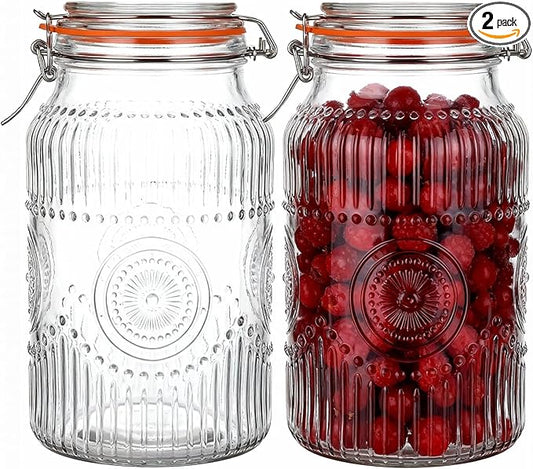 Amzcku Wide Mouth Vintage Mason Jars with Airtight Lid 128oz 1 Gallon, Canister Gallon Jars for Kitchen Storage - for Coffee, Sugar, Beans 2 Pack