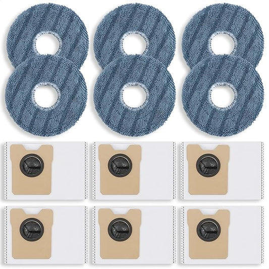 12 Pack Replacement Parts Dust Bags Mop Pads for eufy C20 Omni Robot Vacuum, 6 Dust Bags, 6 Mop Pads