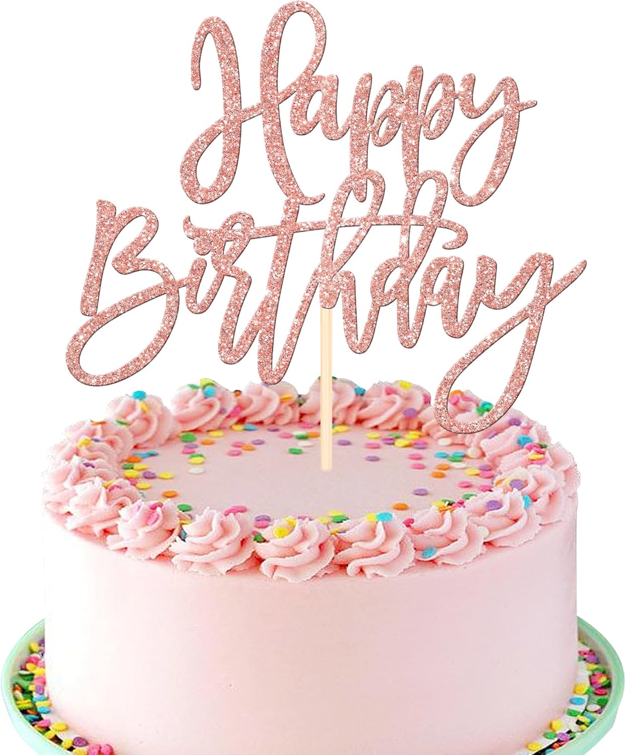 ZHUOWEISM 1 PCS Happy Birthday Cake Topper Glitter Happy Birthday Cake Pick for Celebrating Happy Birthday Anniversary Theme Party Cake Decorations Supplies Rose Gold