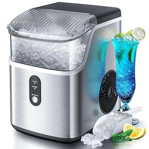 Antarctic Star Nugget Ice Maker Countertop, Chewable Nugget Ice Machine with One-Touch Operation, Self Cleaning, Fast Ice Making 34Lbs/24H, for Office/Home/Bar, Silver