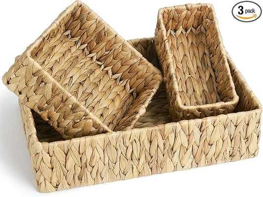 Water Hyacinth Storage Basket Wicker Baskets for Organizing Bathroom Storage Baskets for Decor bathroom towel storage Tray Bread Basket for Kitchen -Natural