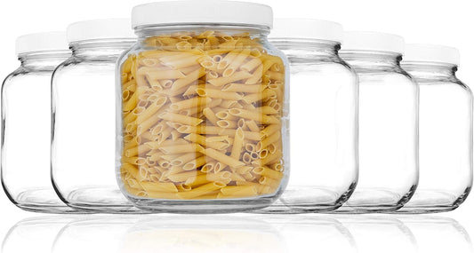 kitchentoolz 6 Pack of Half Gallon Mason Jars - Wide Mouth with Airtight Lid - Safe Container for Fermenting, Pickling, and Storing