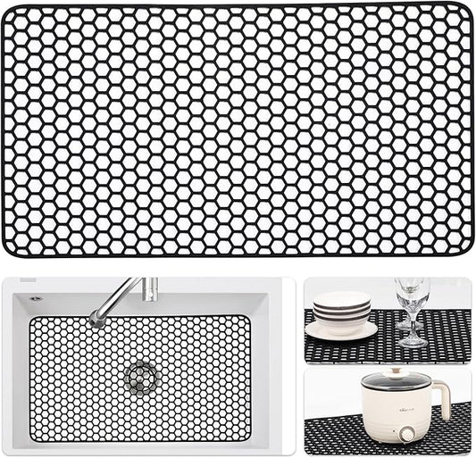 Bestjing Silicone Sink Protectors for Kitchen Sink - 26"x 14" Kitchen Protector Accessory, Non-Slip Heat Resistan Mat for Bottom of Farmhouse Stainless Steel Porcelain, Dishwasher Safe (Black)
