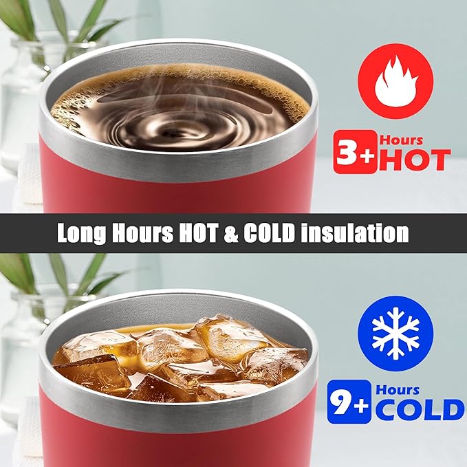 20 oz Tumbler Coffee Travel Tumblers Bulk with Lid Stainless Steel Double Wall Vacuum Insulated Mug Powder Coated Cups fit Car Cupholder for Hot and Cold - Red, 12Pack