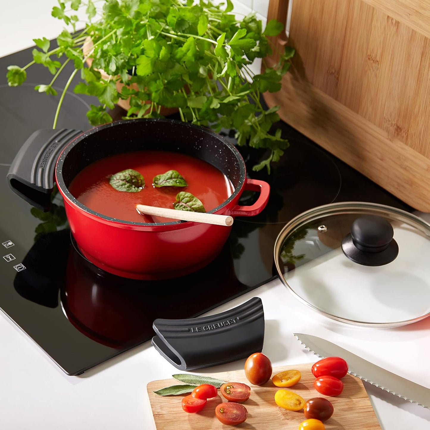 Le Creuset Silicone Set of 2 Handle Grips, 5" x 2 1/2" each, Black