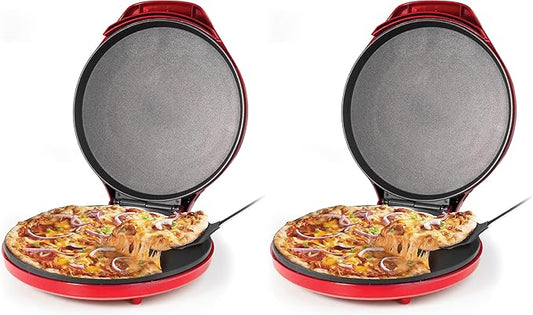 Betty Crocker Pizza Maker Plus,12" Indoor Electric Grill,Nonstick Griddle Pan for Pizzas,Quesadillas,Tortillas,Nachos and more,12" Electric Griddle for Delicious Meals and Snacks,Red,(Pack of 2)