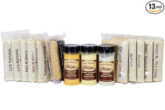 Amish Country Popcorn | Old Fashioned Microwave Popcorn | Non-GMO, Gluten Free, Microwaveable and Kosher (Microwave Sampler Gift Pack, 10 bags & 2 Cobs)