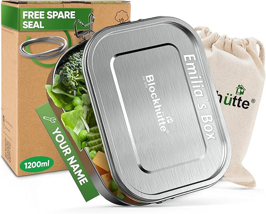 Blockhütte Personalized Bento Box for kids I 40oz I Stainless Steel Lunch Box Custom Name I Metal Lunch Box for kids I Non-Toxic, Eco-Friendly, Leakproof Lunch Container Adults I Personalized Gifts