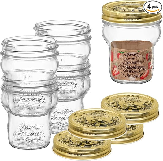 Bormioli Rocco Quattro Stagioni Stacking Jar (Set of 4) - 9.25 Oz Glass Jar - Nestable & Stackable, Wide‑Mouth for Canning, Serving & Storing - Dishwasher & Freezer‑Safe Glass Container, Made in Italy