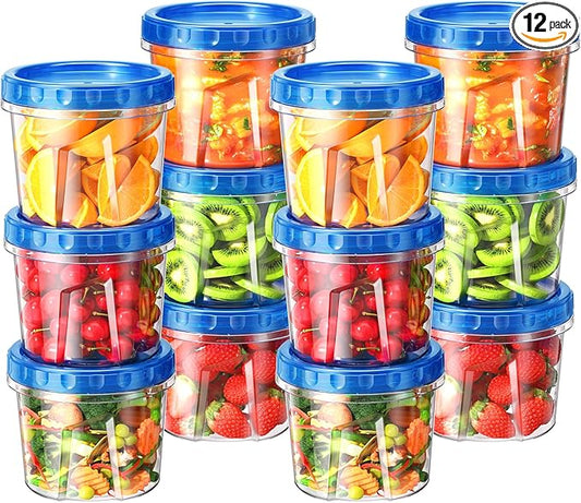 BiuLeon 12 Pack-24 oz Freezer Storage Containers, Plastic Food Storage Containers with Twist Top Lids, BPA Free and Reusable Soup Containers with Lids, Leakproof/Microwave/Dishwasher Safe