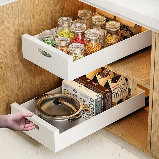 HBL' 1 Pack | 21" Deep Pull Out Cabinet Organizer Adhesive, 12-Inch Wide Sturdy Carbon Steel Roll-Out Drawers for Face Frame or Frameless Cabinets,Slide-Out Shelves for Pantry.