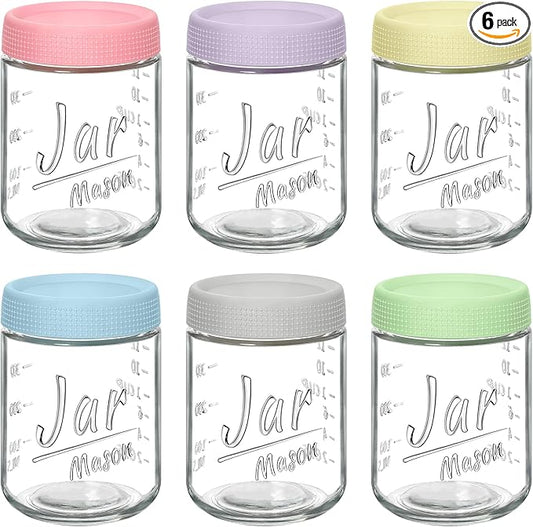 6-Pack 16oz Overnight Oats Containers with Airtight Lids - Glass Mason Jars with Measurement Marks for Yogurt, Meal Prep & Chia Pudding, Stackable & Leakproof
