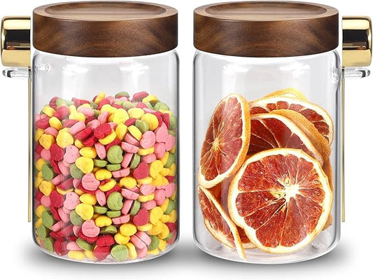 Glass Food Storage Jar with Lids Spoon Glass Coffee Canister Borosilicate Glass Food Containers for Ground Coffee Beans Nut Pasta Sugar Candy Spice Rice Tea (900ml/30oz-2 pack-with spoon)