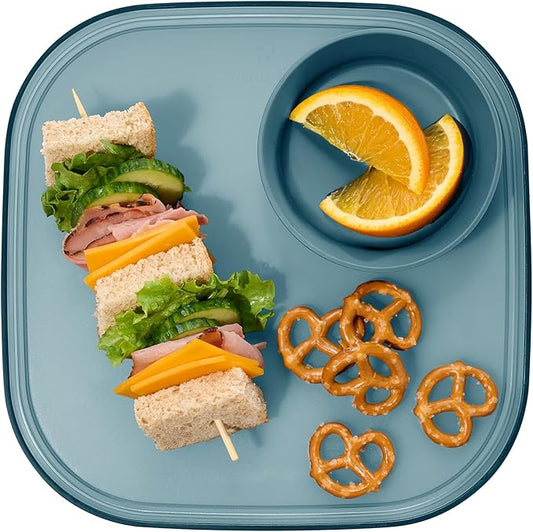 madesmart Dipware Reusable Dining Plate/Serving Tray for Appetizers and Snacks, Food-Safe Appetizer Serving Platter with Removable Dip Bowl, Midnight| (Pack of 6)