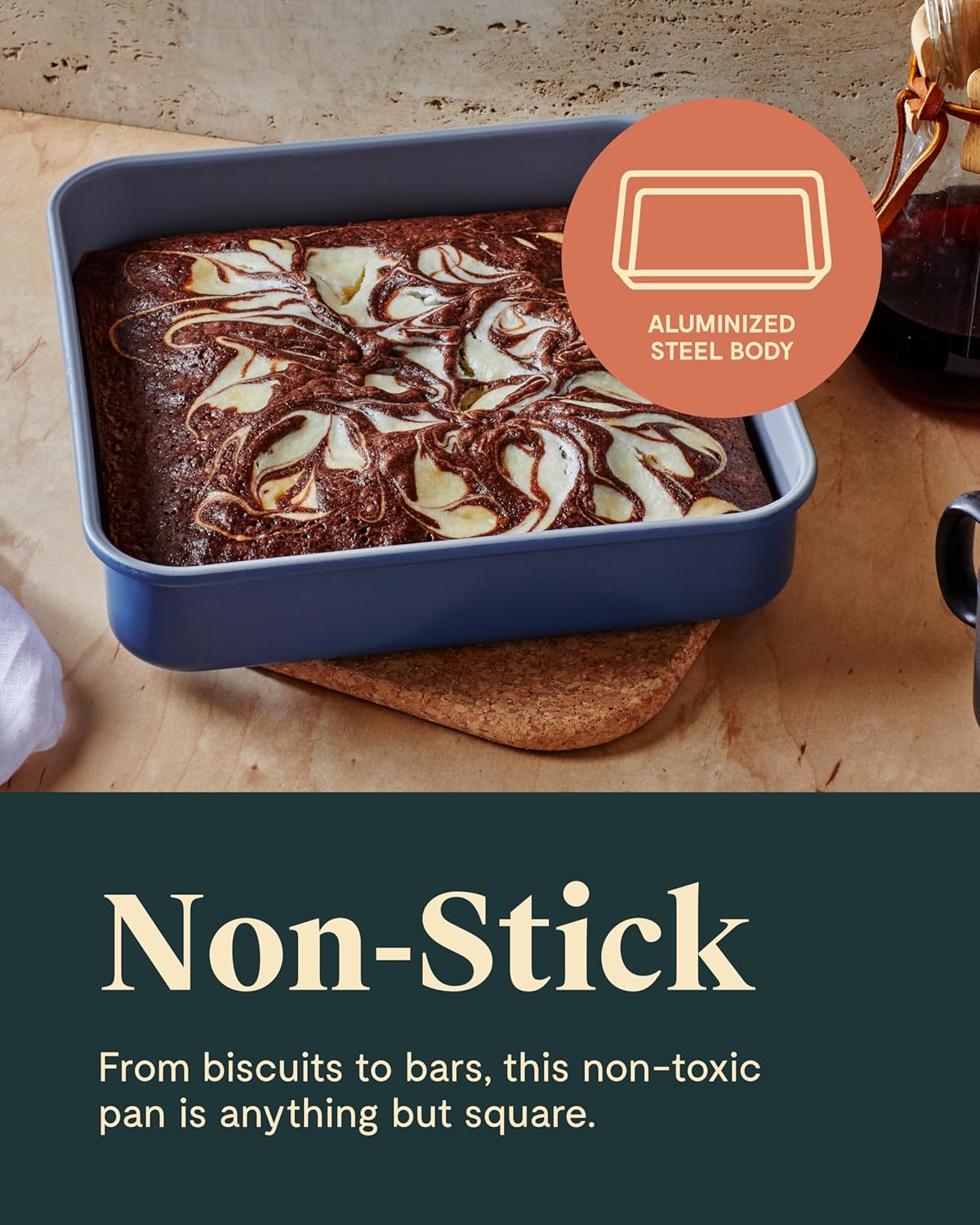 Caraway 9” Square Pan Duo - Non-Stick Ceramic Coating - Free From Forever Chemicals - Cake Pan Perfect for Brownies, Lemon Bars, & More - Perracotta